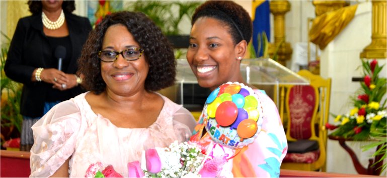 Dr. Angela Smith Principal of Gorden Greenidge school Barbados honoured for 40 years in the field of Education by Mount Zion's Missions Inc Barbados Foursquare Church