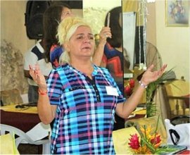 Foursquare’s National Cuban President Mayra Cruz worships at Mount Zion's Missions Barbados Foursquare Church