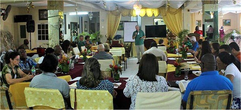 Rev Dave Stone Foursquare leaders visit Mount Zion's Missions Inc Barbados Foursquare Church in 2018