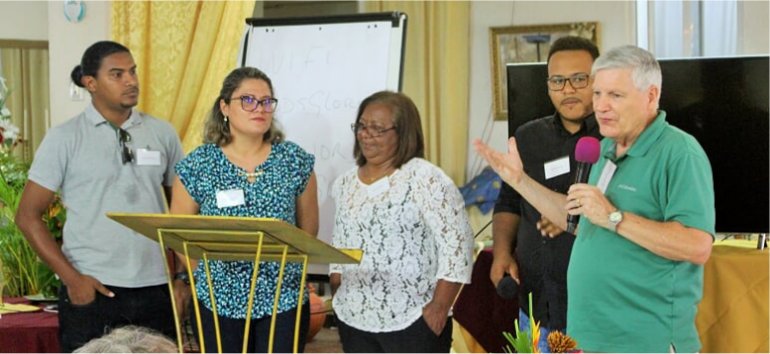 Rev Dave Stone Foursquare leaders visit Mount Zion's Missions Inc Barbados Foursquare Church in 2018