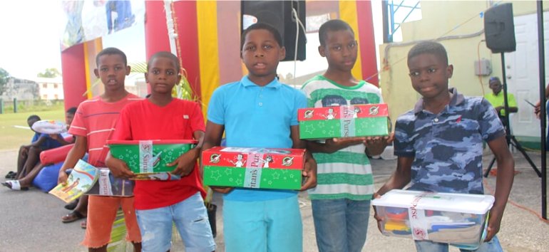 Samaritans Purse Operation Christmas Child shoebox gift distribution at the Mount Zion's Missions Inc Barbados Foursquare Church Impact Community Outreach Children's fun Outreach in Barbados